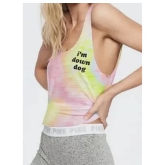 Pink Victoria’s Secret bright tie dye semi cropped lightweight tank top small - Picture 1 of 6